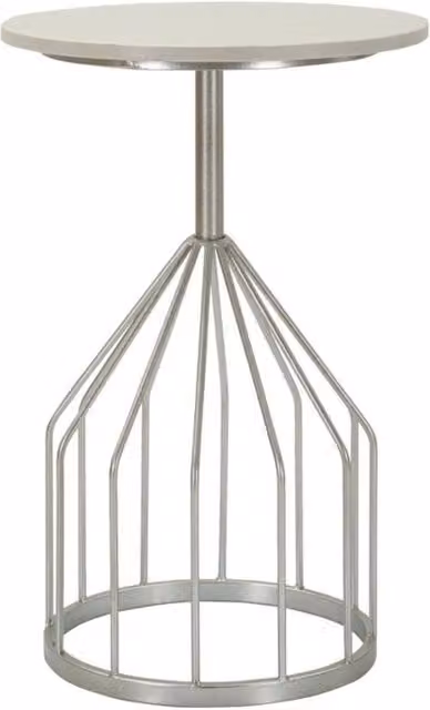 Tavolino rotondo Cup di Vikasa Home in marmo bianco e ferro argento, Diametro: 37,5 cm, Altezza: 58 cm