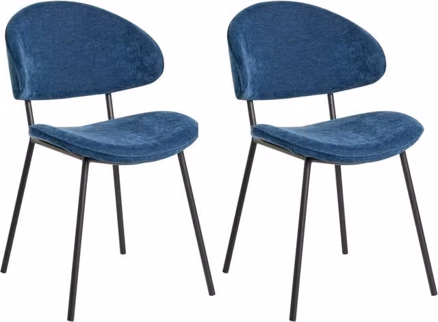 Set di 2 sedie da pranzo BELIANI con rivestimento in tessuto blu scuro e gambe in metallo nero, design moderno con schienale curvo, L: 59 cm, P: 50 cm, H: 81 cm