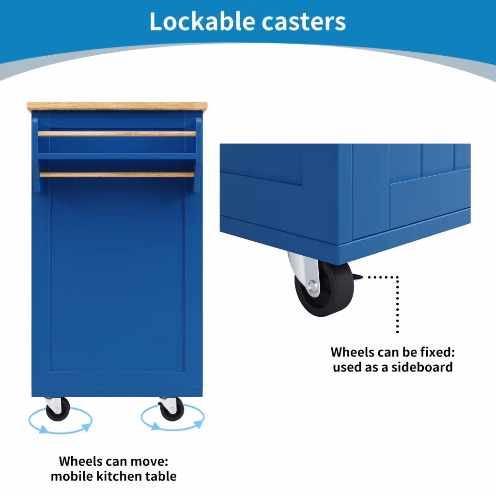 Carrello da cucina moderno REDOM in MDF e metallo blu L: 102 cm, P: 45 cm, H: 92 cm – 2