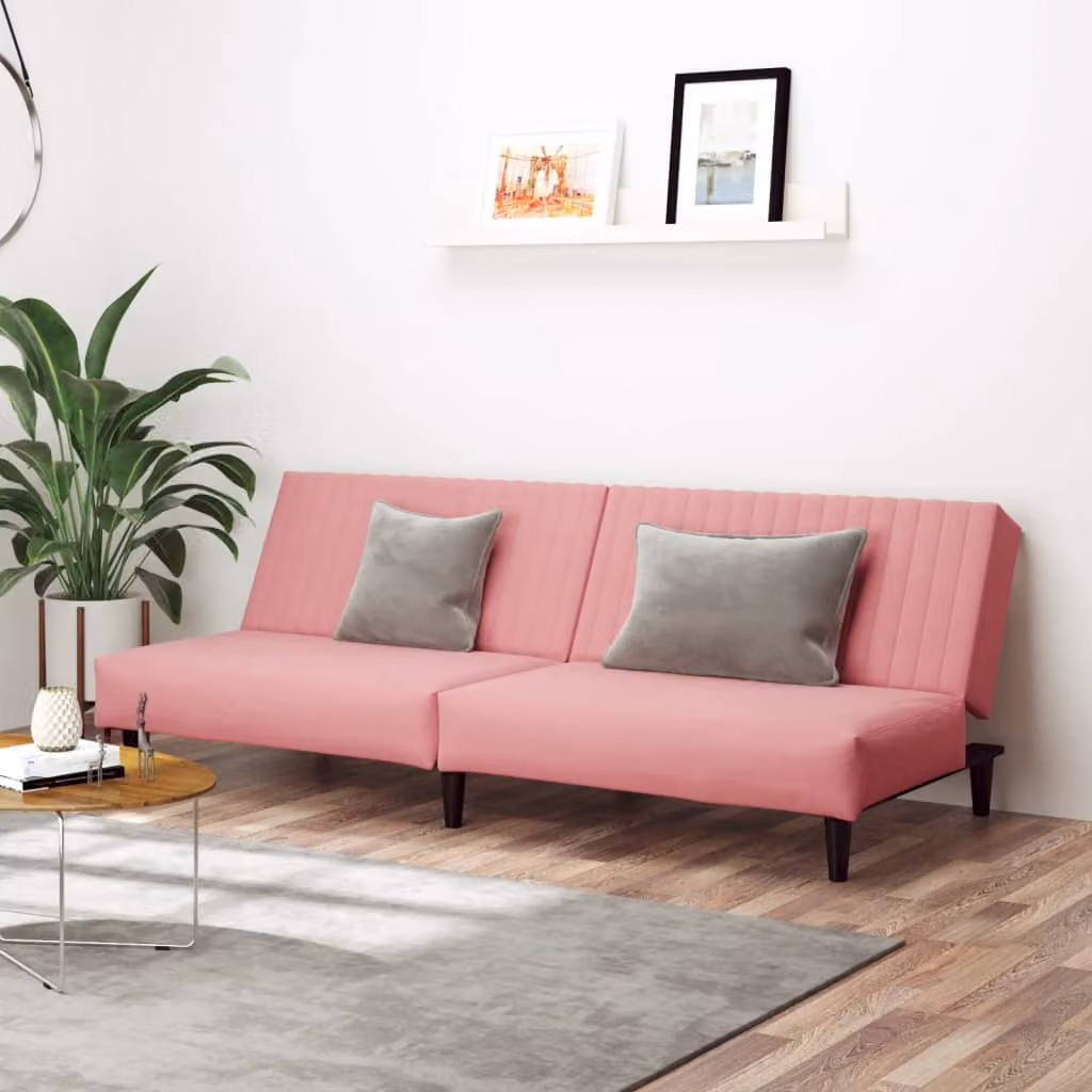 vidaXL Divano Letto Click-Clack in Velluto Rosa con Struttura in Legno Solido e Poggiatesta Regolabile