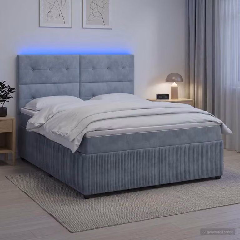 Maison Exclusive - Letto boxspring a LED con materasso, grigio scuro, 140 x 200 cm, velluto