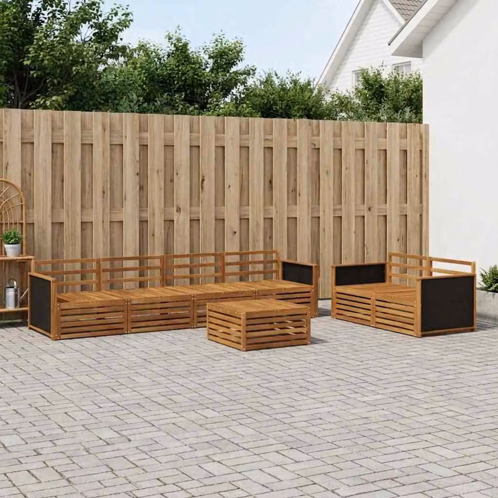 Set di divani da esterno vidaXL 7 pz in legno di acacia massello marrone con tavolo da caffè e cuscini inclusi