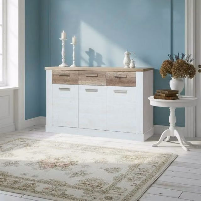 Madia Flux 3 ante e 3 cassetti in colore pino bianco e rovere antico