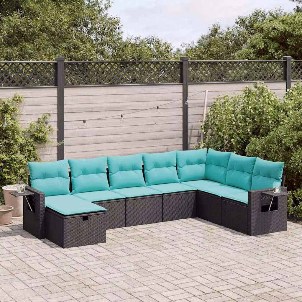 Maison Exclusive - Set da giardino 8 pezzi con cuscini in polyrattan nero