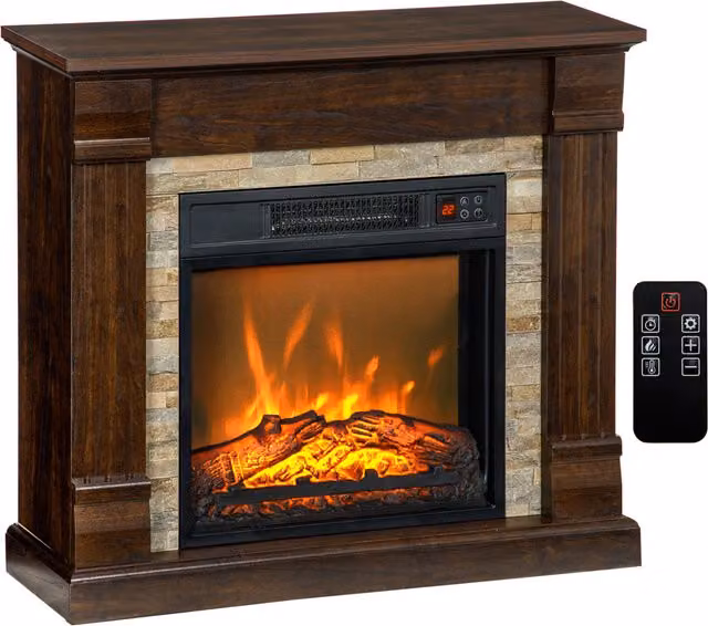 Camino Elettrico da Incasso a Terra HOMCOM con Timer e Fiamma Regolabile, Marrone, L: 80 cm, P: 21.6 cm, H: 67.8 cm