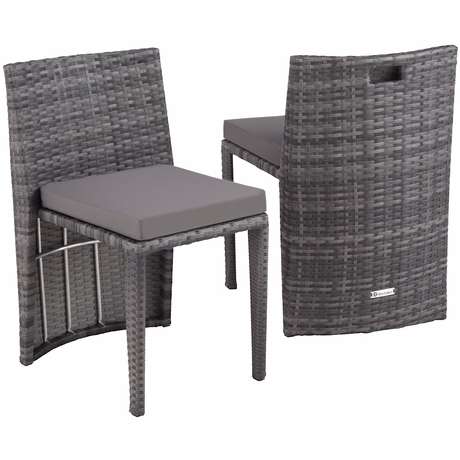 Set da bistrot Amburgo TecTake in polyrattan e alluminio con piano in vetro, grigio – 2
