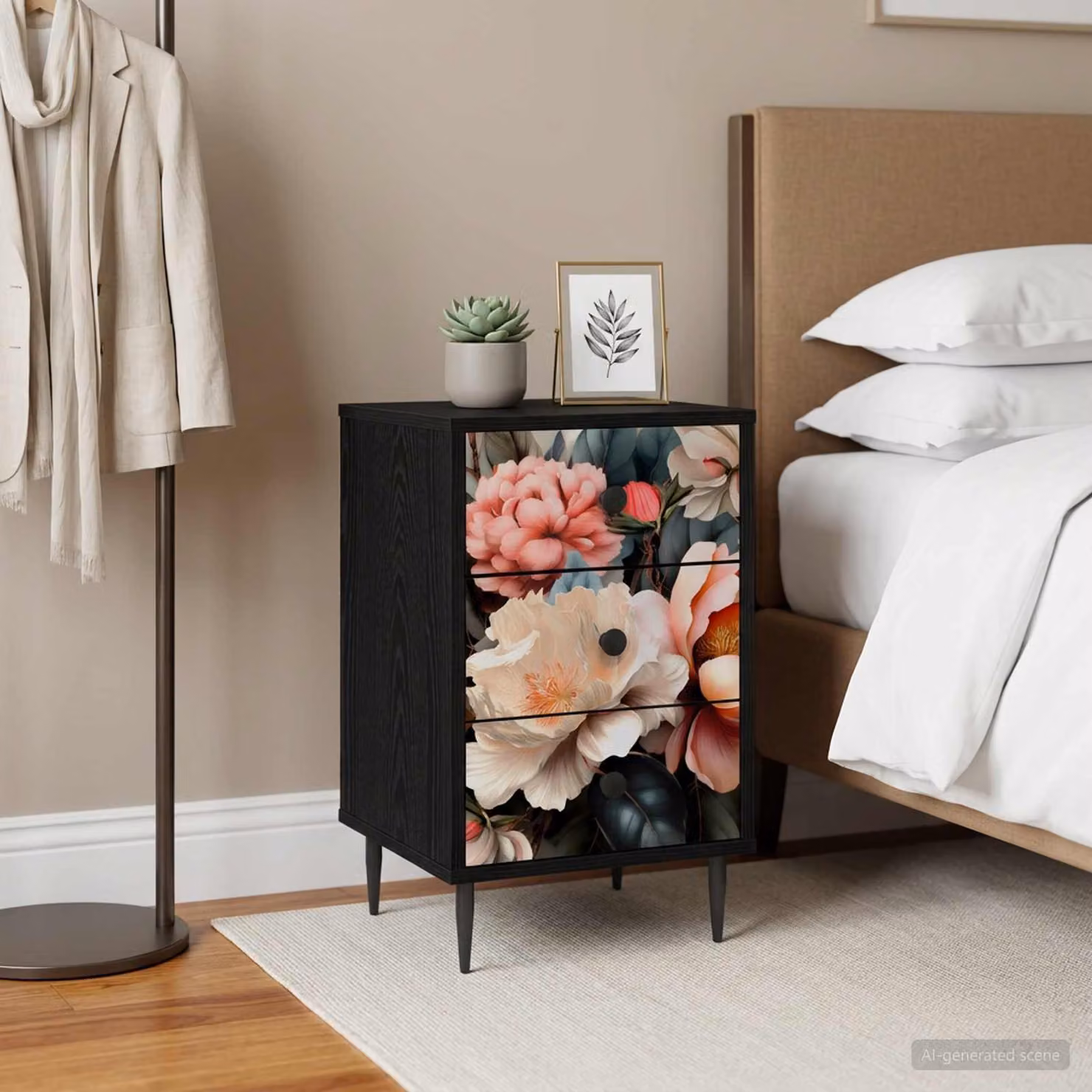 vidaXL Armadio da Notte BORNE Rovere e Nero L: 36 cm, P: 33 cm, H: 61 cm