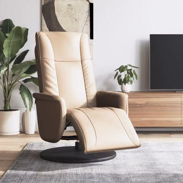 Poltrona Reclinabile Relax vidaXL in Similpelle con Poggiapiedi, Colore Beige/Marrone – 1