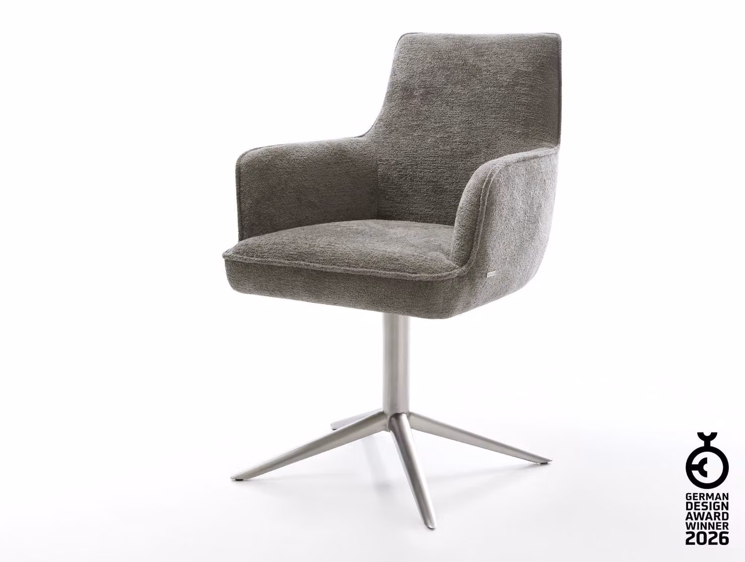 DELIFE sedia girevole Heira-Flex con braccioli Bouclé Soft Mud Base in acciaio inox Girevole a 360° Funzione dondolo Anima a molla tascabile