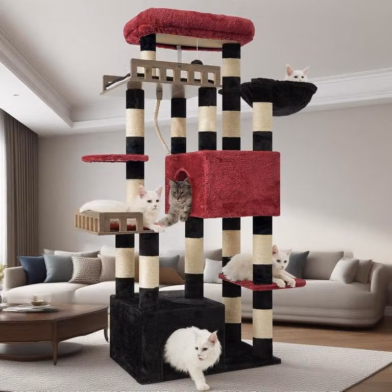 Albero per gatti - Tiragraffi - Mobile per gatti - Casetta per gatti - Cesto per gatti - Altezza: 174 cm - Extra stabile, con corda di sisal