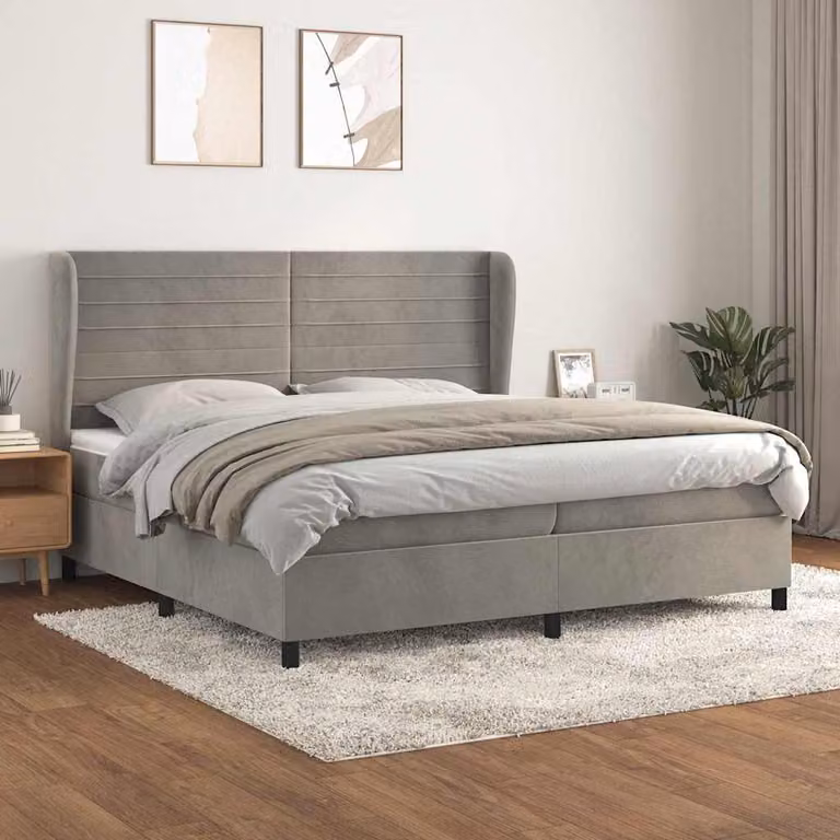 vidaXL Giroletto a Molle con Materasso Ibrido in Velluto Grigio e Bianco L/P/H: 200 x 200 x 128 cm