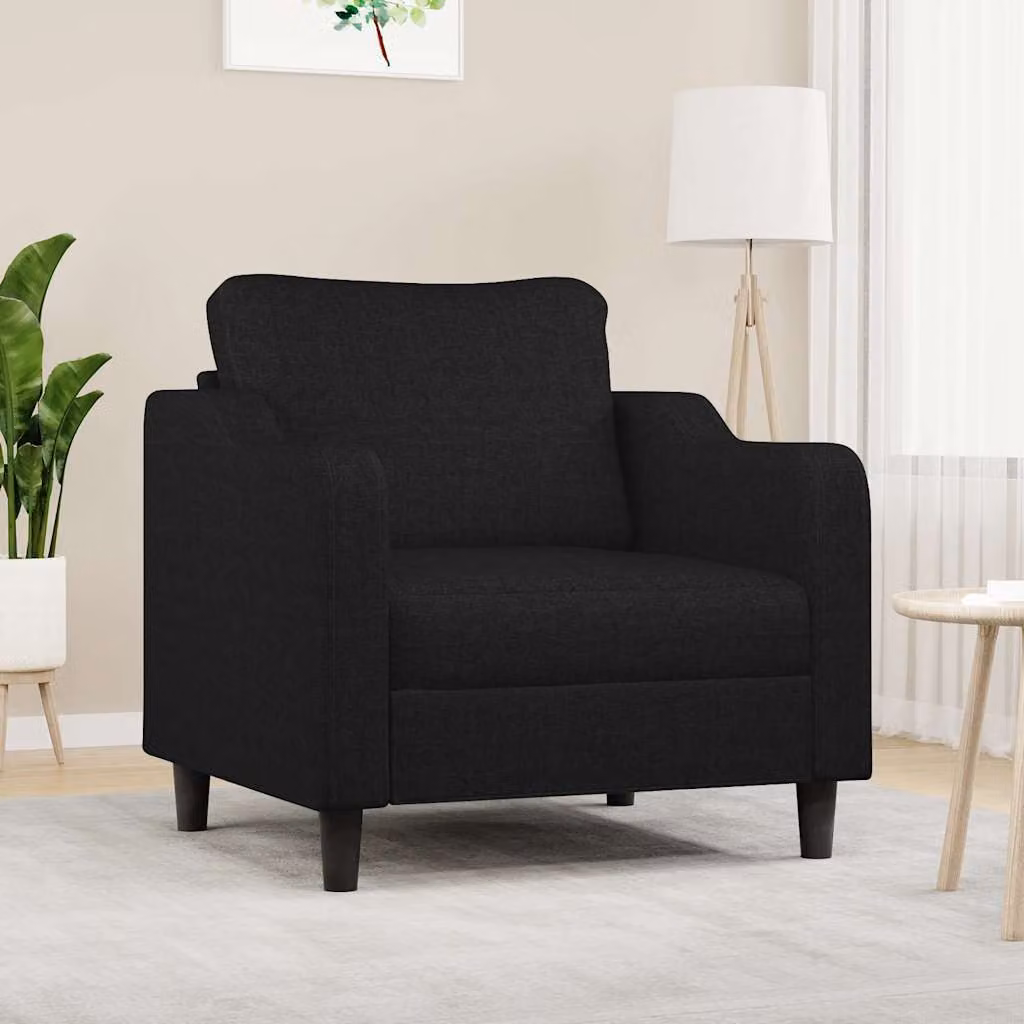 Poltrona moderna vidaXL in tessuto nero con struttura in metallo e braccioli