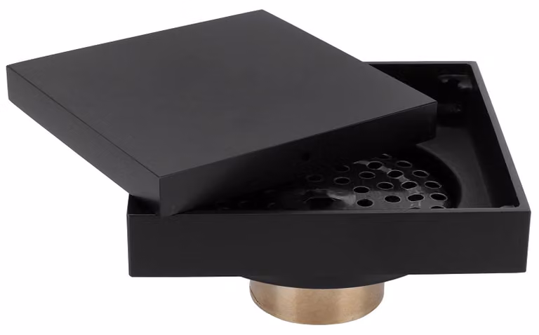 Omgoods - Griglia di scarico nera - Griglia di scarico a pavimento in rame - 10 x 10 cm - Filtro anticalcare - Resistente - Adatta per bagno/balcone