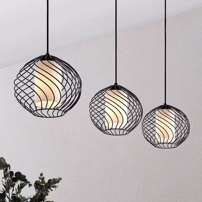 Lampada a sospensione Cedrice Lindby, dimmerabile, Nero, Soggiorno / Sala da pranzo, Metallo, Vintage, Lampada a sospensione