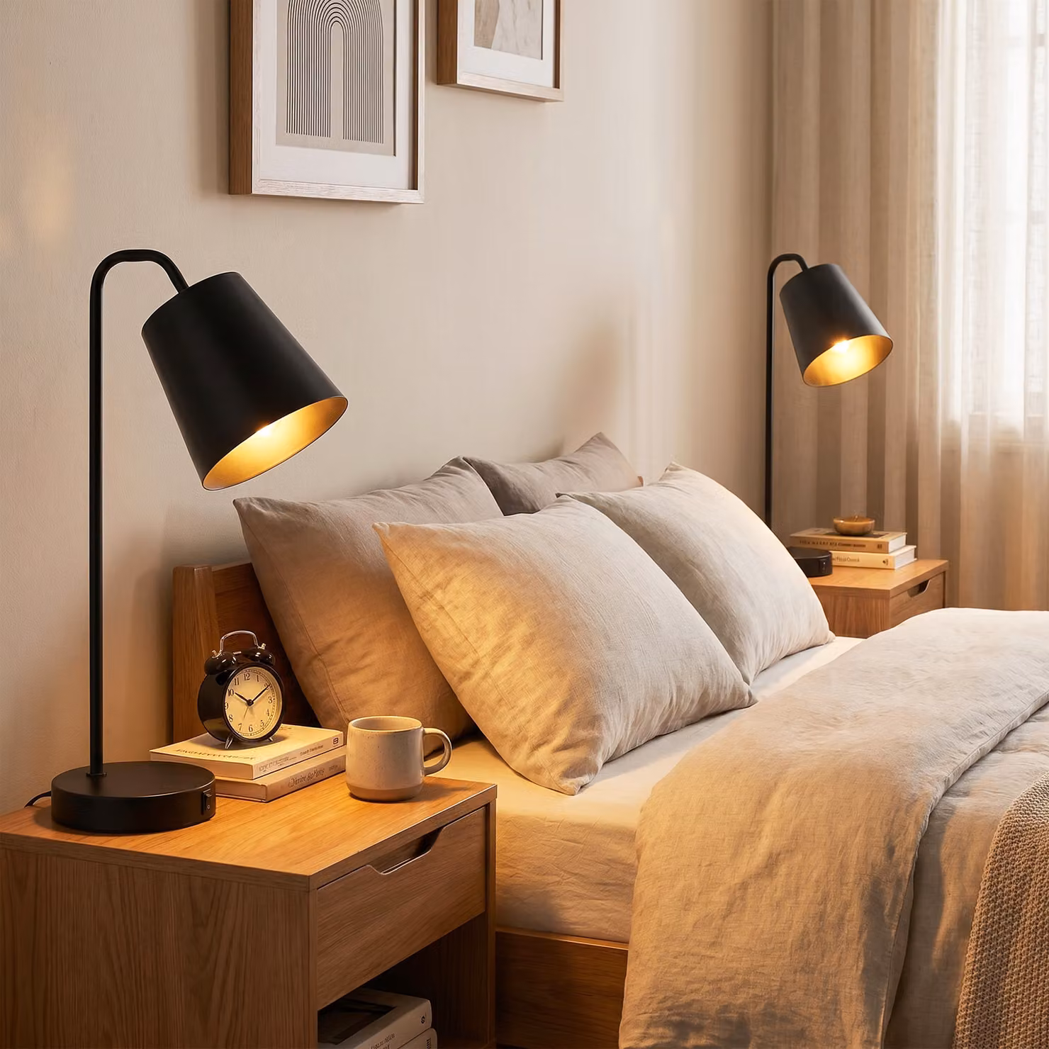 Set di 2 lampade da tavolo moderne HOMCOM in metallo nero con porte USB-A e USB-C – 2