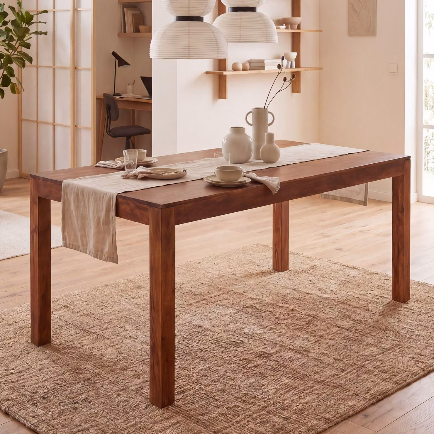 FineBuy Tavolo da pranzo rettangolare da 200 cm in legno massiccio di Sheesham - Tavolo da pranzo di design per 6-8 persone - Tavolo da cucina in stile country - Tavolo in legno massiccio