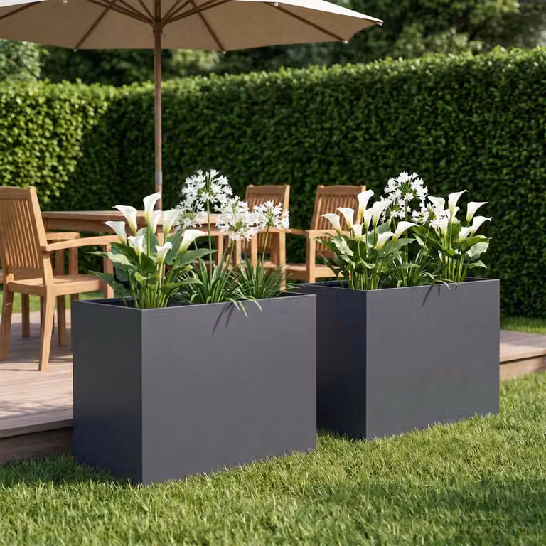 Set di 2 vasi da giardino vidaXL in metallo colore antracite L: 50 cm, P: 40 cm, H: 50 cm