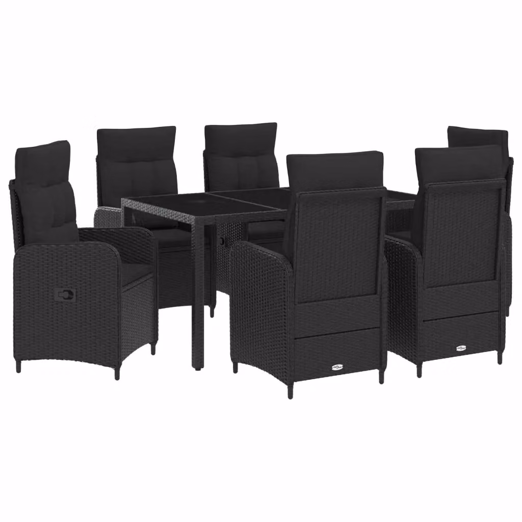 Set da pranzo per esterni vidaXL in polyrattan nero con tavolo in vetro, 7 pezzi – 2