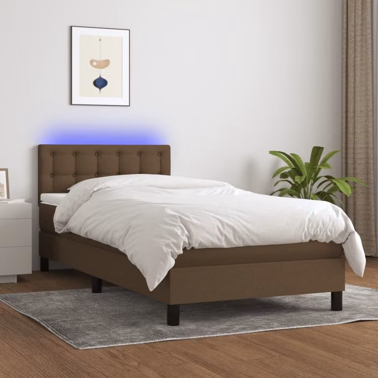 Maison Exclusive - Letto a Molle Materasso e LED Marrone Scuro 90x200cm in Tessuto