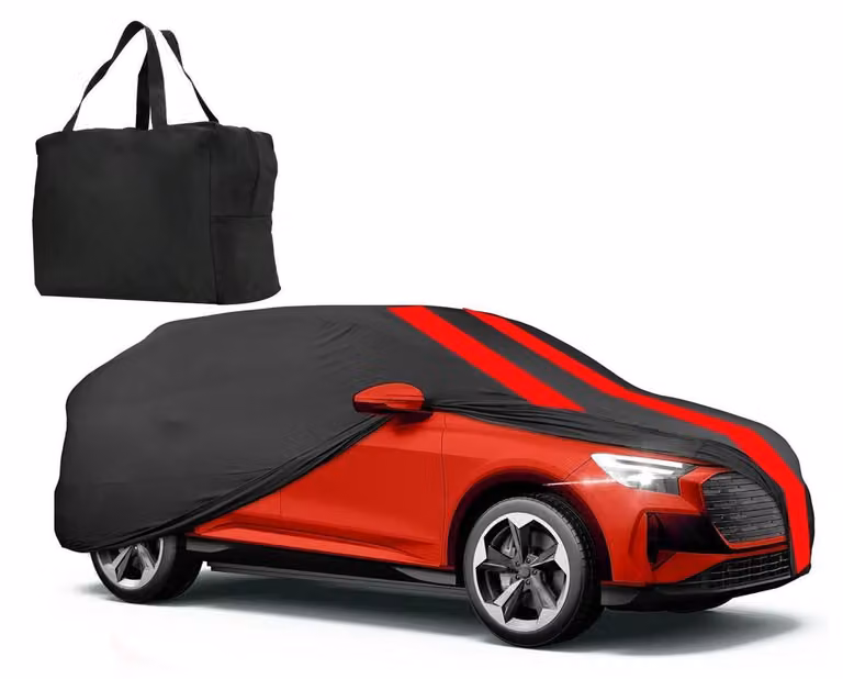 Copertura per auto da interno, elasticizzata, per SUV, lunghezza 470-520 cm, colore nero/rosso, taglia XL, antipolvere e traspirante
