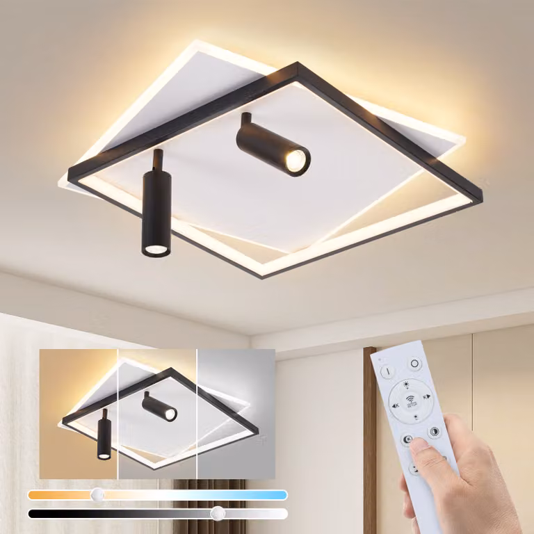 ZMH lampada da soffitto Lampada LED da soffitto soggiorno 62W lampada da soggiorno dimmerabile con 2 faretti da soffitto nero con telecomando Lampada moderna acrilica da camera da letto lampada da cucina per casa galleria appartamento