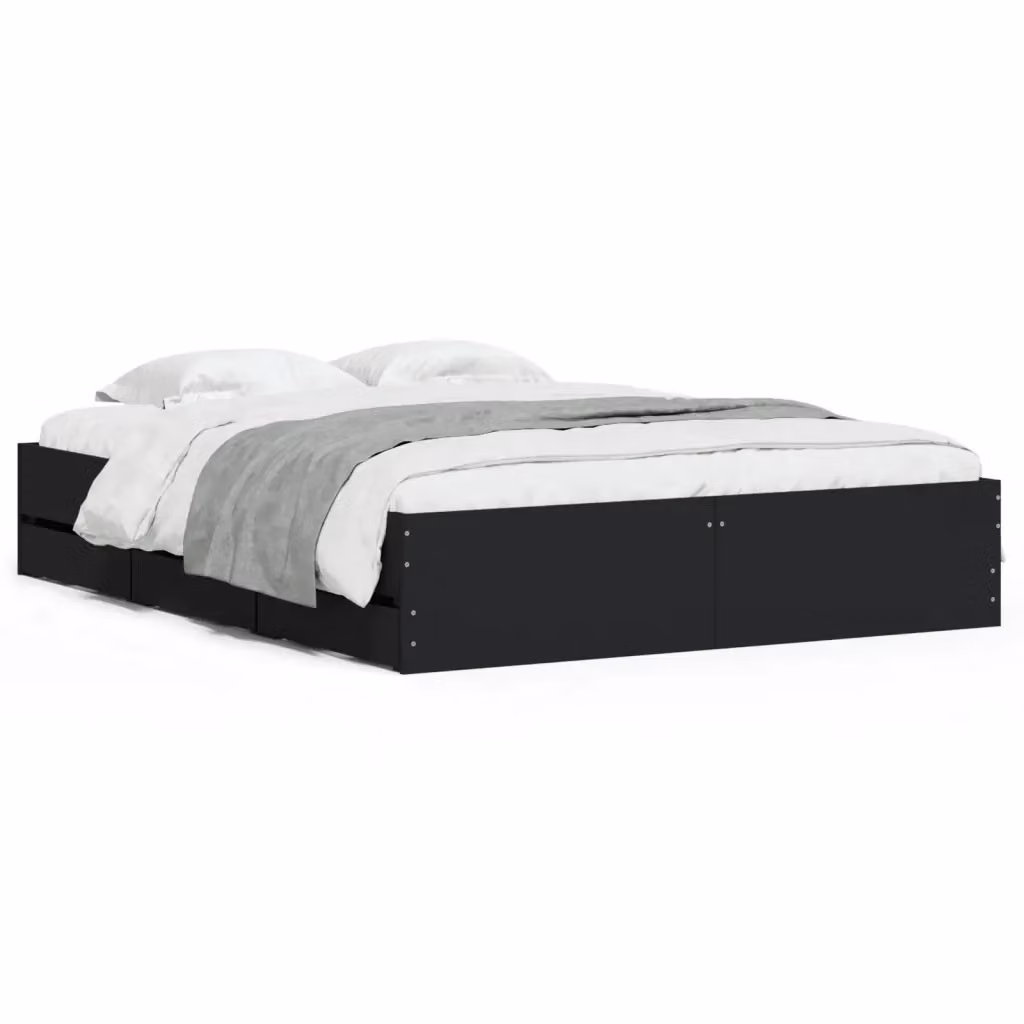 vidaXL Giroletto con Cassetti Nero in Legno Multistrato L: 150 cm, P: 200 cm – 2
