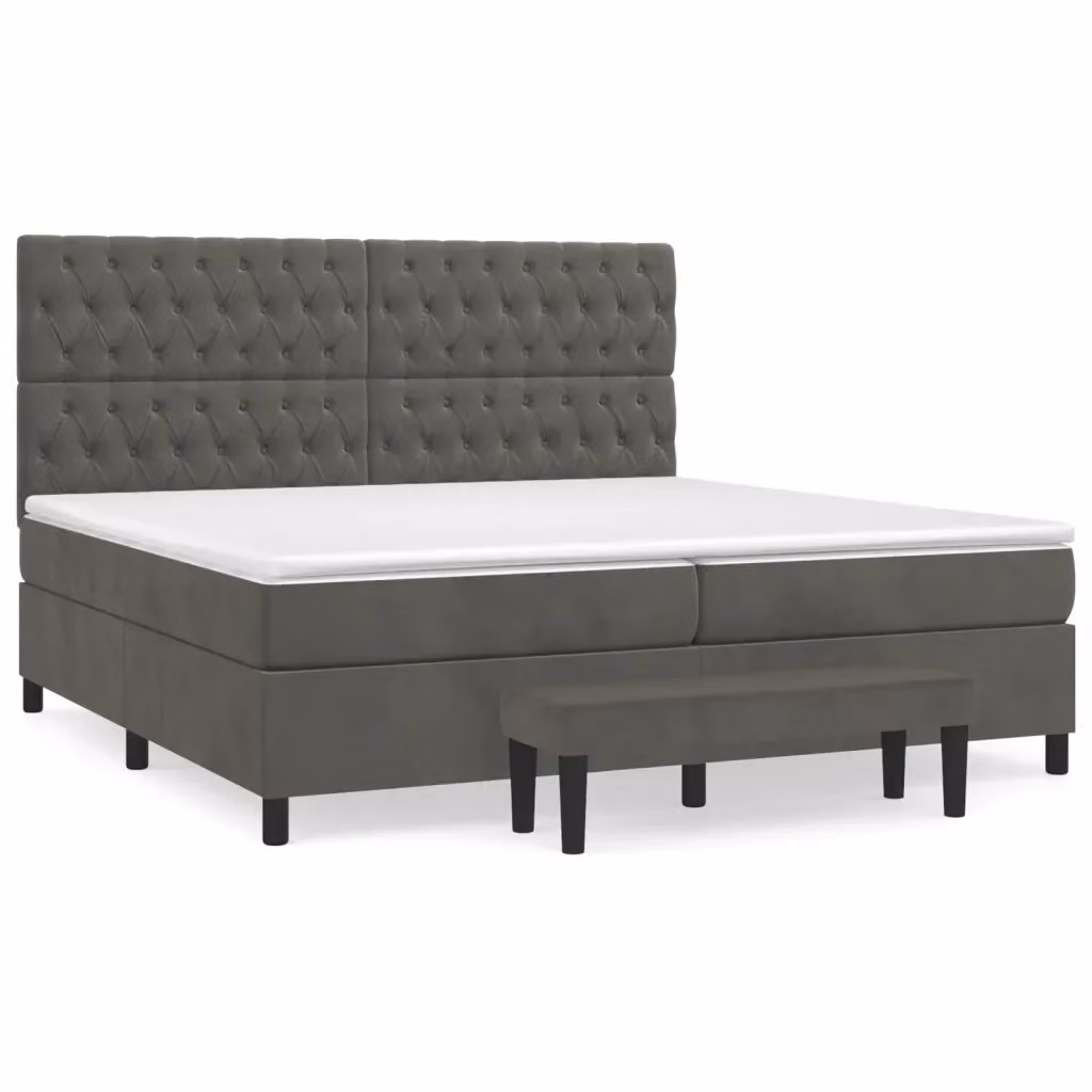 vidaXL Giroletto a Molle con Materasso Ibrido in Velluto Grigio L/P/H: 200 x 200 x 128 cm – 2