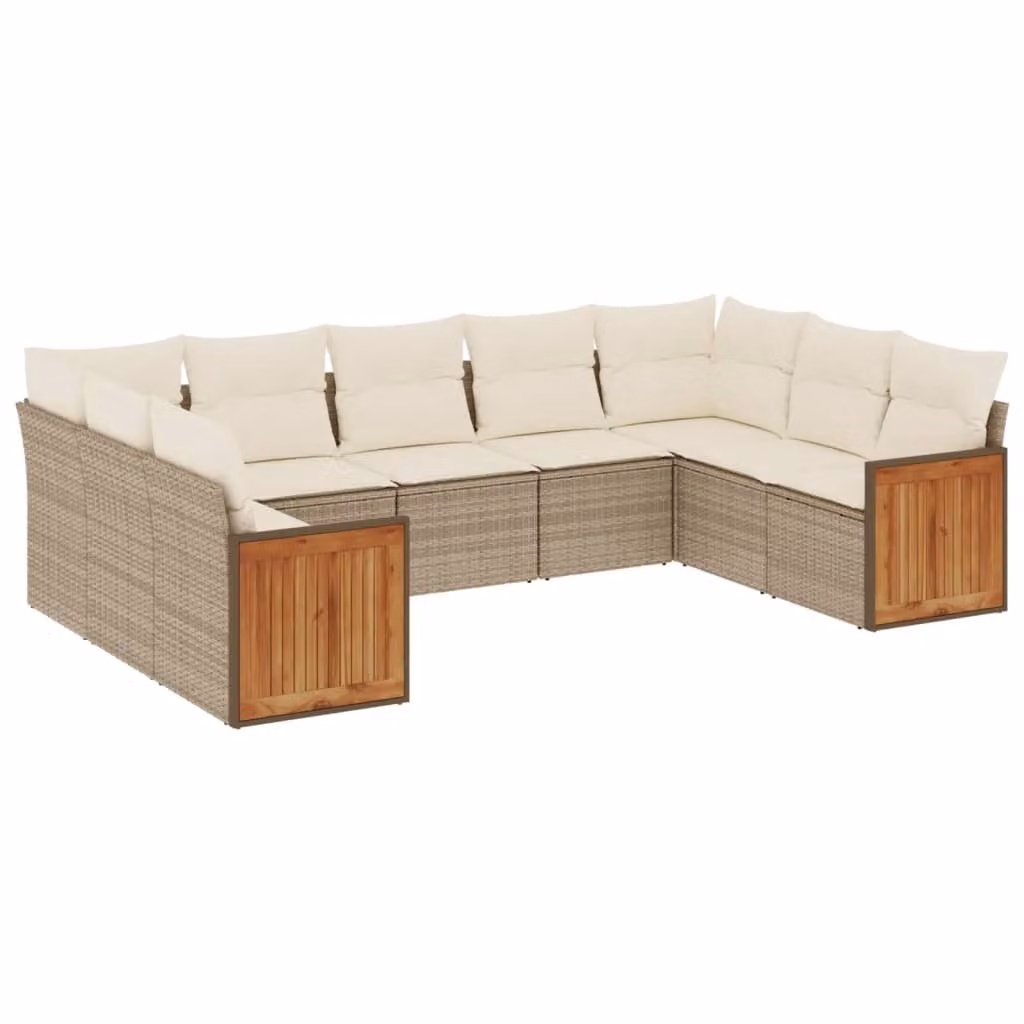 Set Divano da Giardino 9 pz con Cuscini Beige in Polyrattan