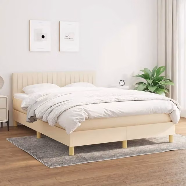 Letto Ibrido con Giroletto a Molle e Materasso vidaXL in Tessuto Beige e Bianco L/P/H: 140 x 200 x 88 cm – 1