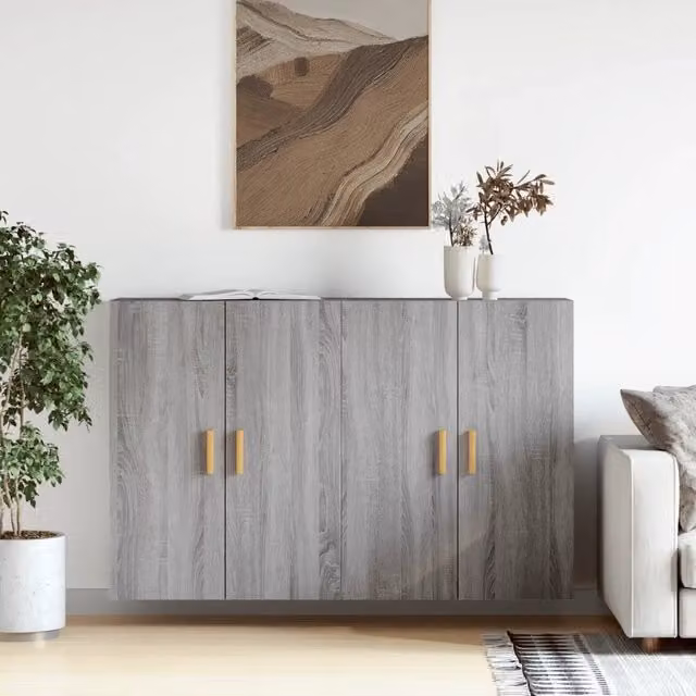 Set di 2 armadietti da parete vidaXL in legno grigio opaco con ante a battente e ripiani interni per bagno o uso moderno
