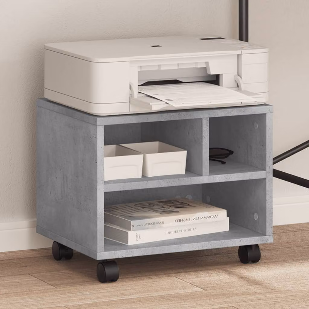 vidaXL Supporto per Stampante con Ruote in MDF Grigio, L 41 cm x P 32 cm x H 34,5 cm
