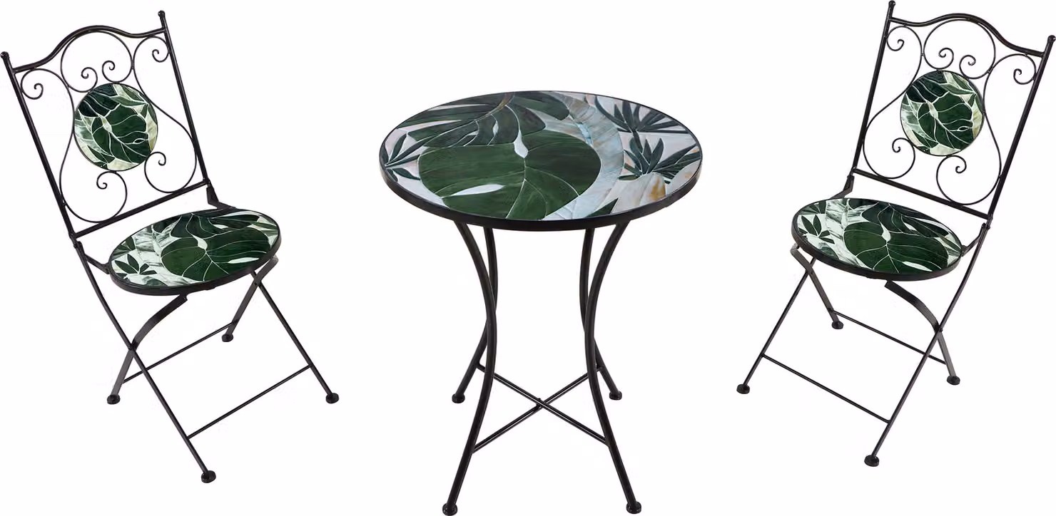 AXI Amélie Set Bistrot da Balcone, 2 Sedie 1 Tavolo, Set Bistrò Veranda Verde Tropicale - Set Bistro da Giardino, Tavolo Bistro a Mosaico per Giardino/Balcone/Terrazza