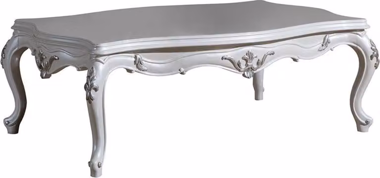 Casa Padrino tavolino barocco bianco/argento 125 x 85 x h. 47 cm - Tavolo rettangolare in legno massiccio per soggiorno - Sontuoso arredo barocco