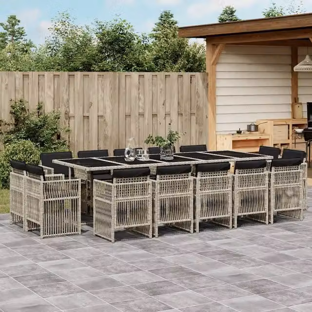 Set da pranzo da giardino vidaXL in polyrattan con cuscini e tavolo in vetro, 15 pezzi, Grigio Antracite