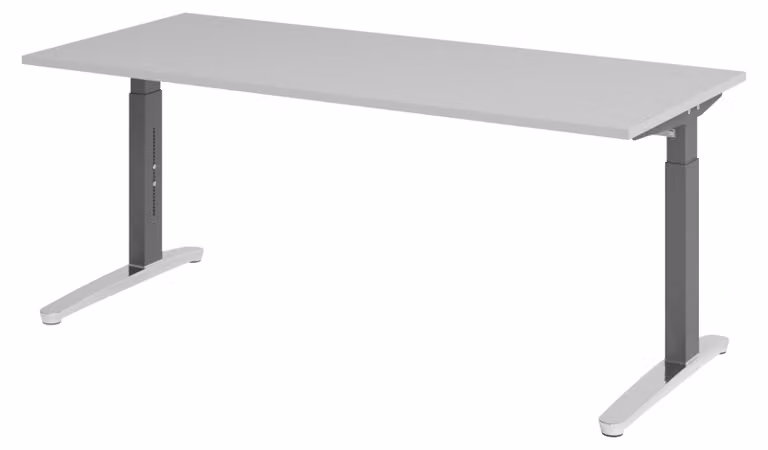 Scrivania bümö Serie XB - Decorazione: grigio, dimensioni: 180 x 80 cm, struttura: grafite/alluminio lucido