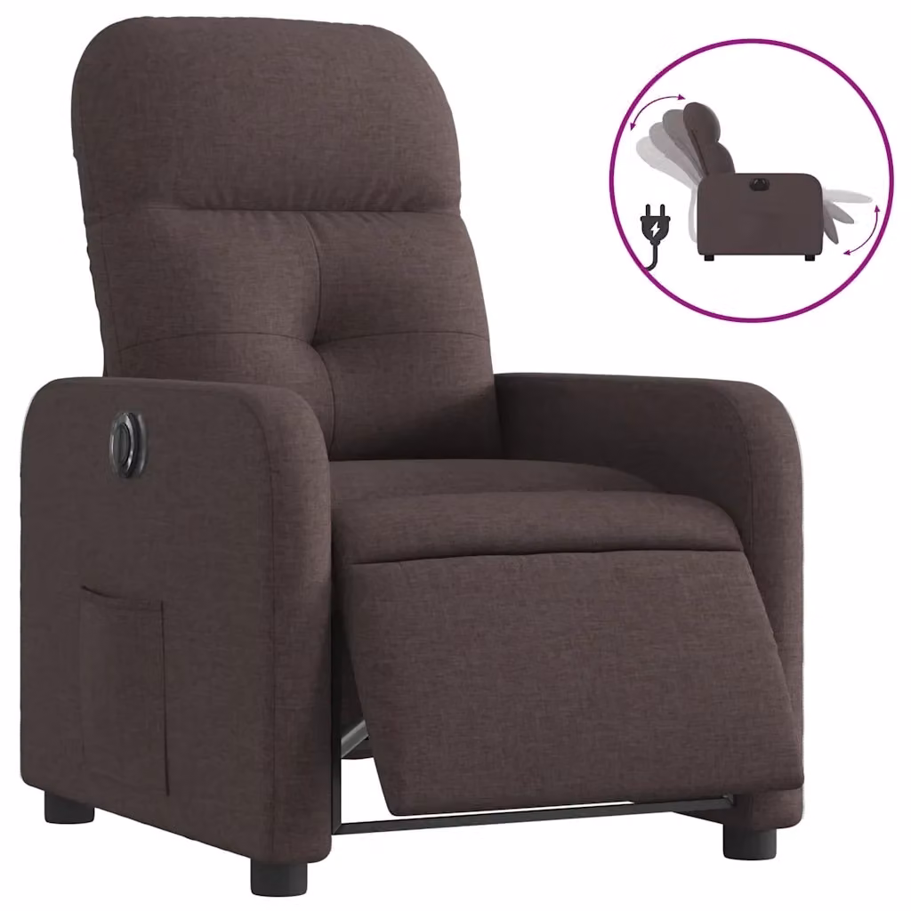 vidaXL Poltrona Elettrica Reclinabile in Tessuto Marrone con Braccioli e Funzione Auto-Return – 2