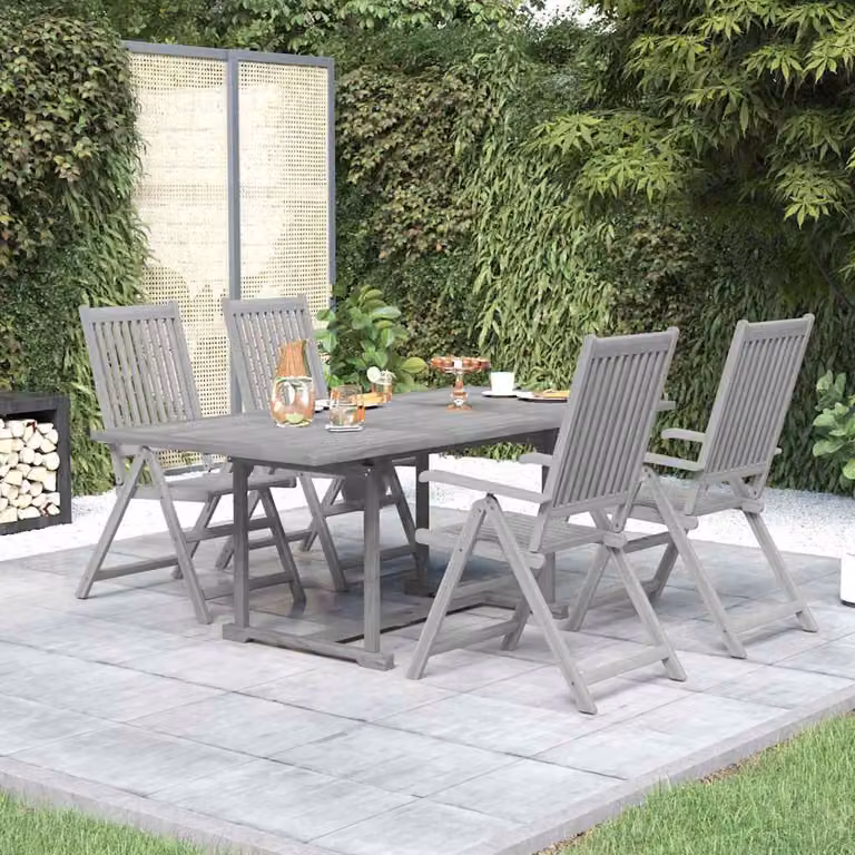 Set da pranzo per giardino vidaXL in legno di acacia grigio, 5 pezzi