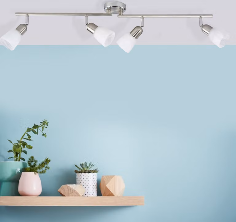 BRILLANTE tubo spot Sofia | faretto da soffitto | metallo/vetro | cromo/bianco | ruotabile | teste orientabili | 4 fiamme | 4x E14 max 40 W