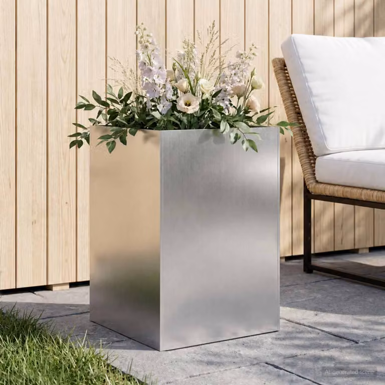 Vaso da giardino vidaXL in acciaio inox color argento L: 50 cm, P: 50 cm, H: 75 cm