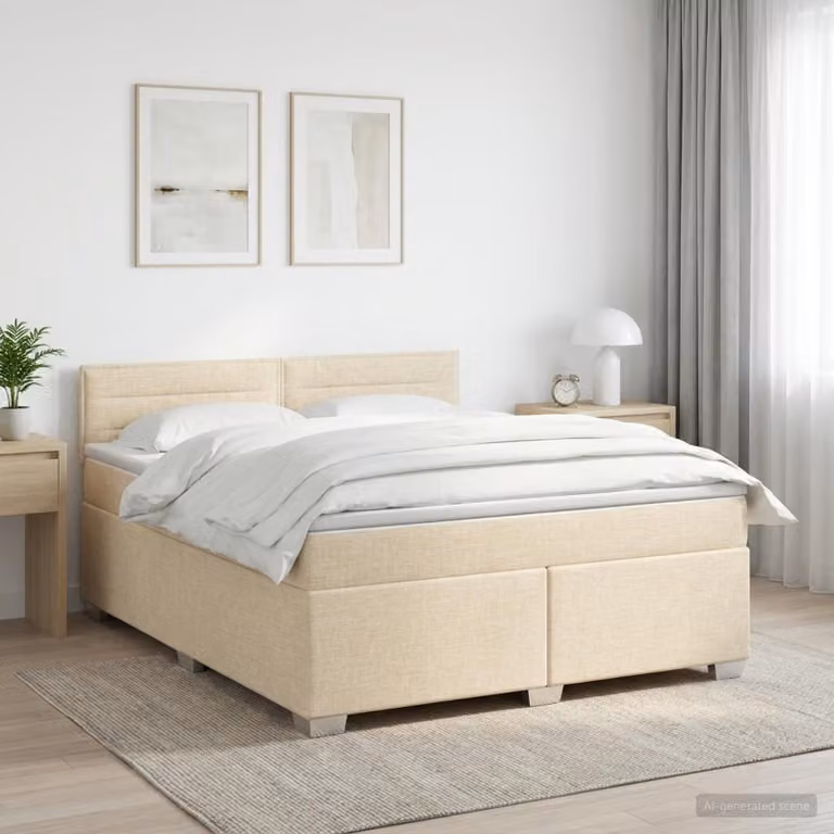 Letto box spring con materasso ibrido vidaXL in tessuto beige e bianco L/P: 180 x 200 cm