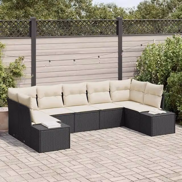 Set Divano da Giardino 7 pz 7-Numero di posti Nero e Crema 3355876