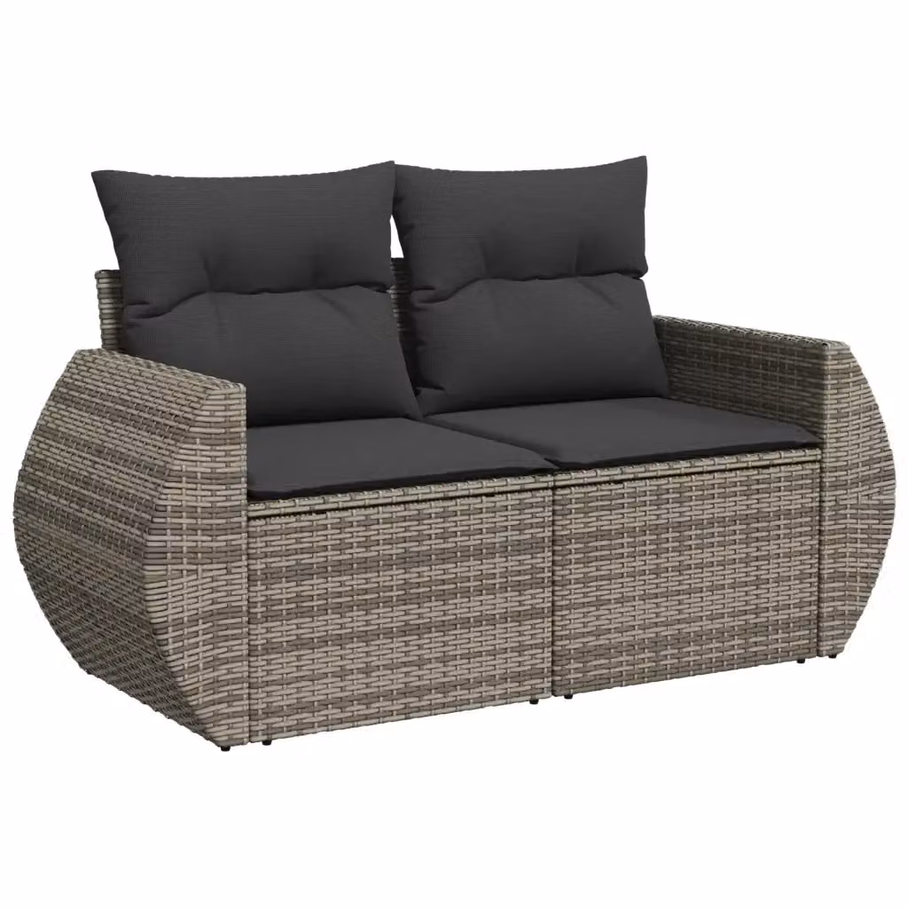 Divano da giardino a 2 posti vidaXL in polyrattan grigio con cuscini imbottiti e coperture rimovibili – 2