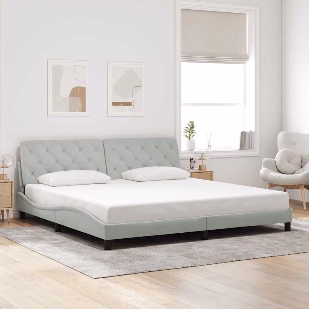 vidaXL Giroletto senza Materasso in Velluto Grigio con Listelli in Legno 200x200 cm
