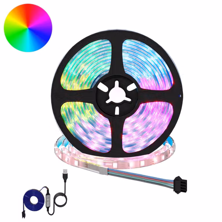 Set di 2 strisce LED RGB vidaXL, multicolore, connettore USB, nero e trasparente