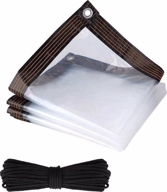 Telone protettivo, telone impermeabile trasparente con occhielli e corda, lavabile, telone multifunzionale, corda impermeabile nera, per coprire i mobili da giardino, 2 m x 6 m