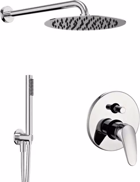 Kit doccia tondo OGOMONDO completo di soffione, doccetta, miscelatore con deviatore e colonna rigida in finitura cromata