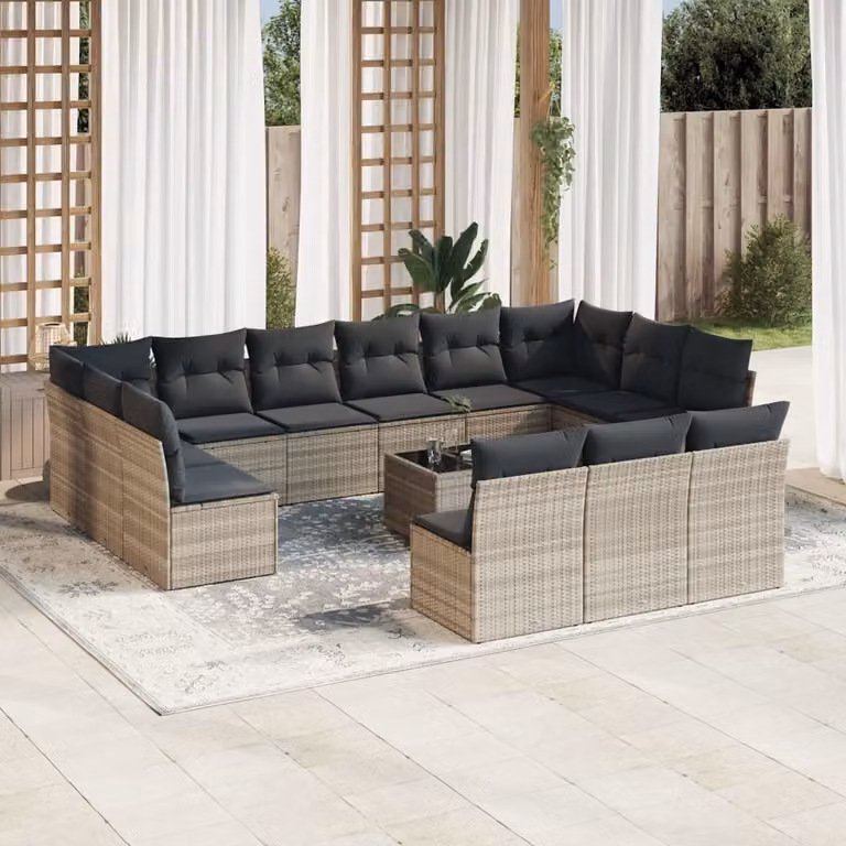 Maison Exclusive - Set da giardino 14 pezzi con cuscini Grigio chiaro Polyrattan