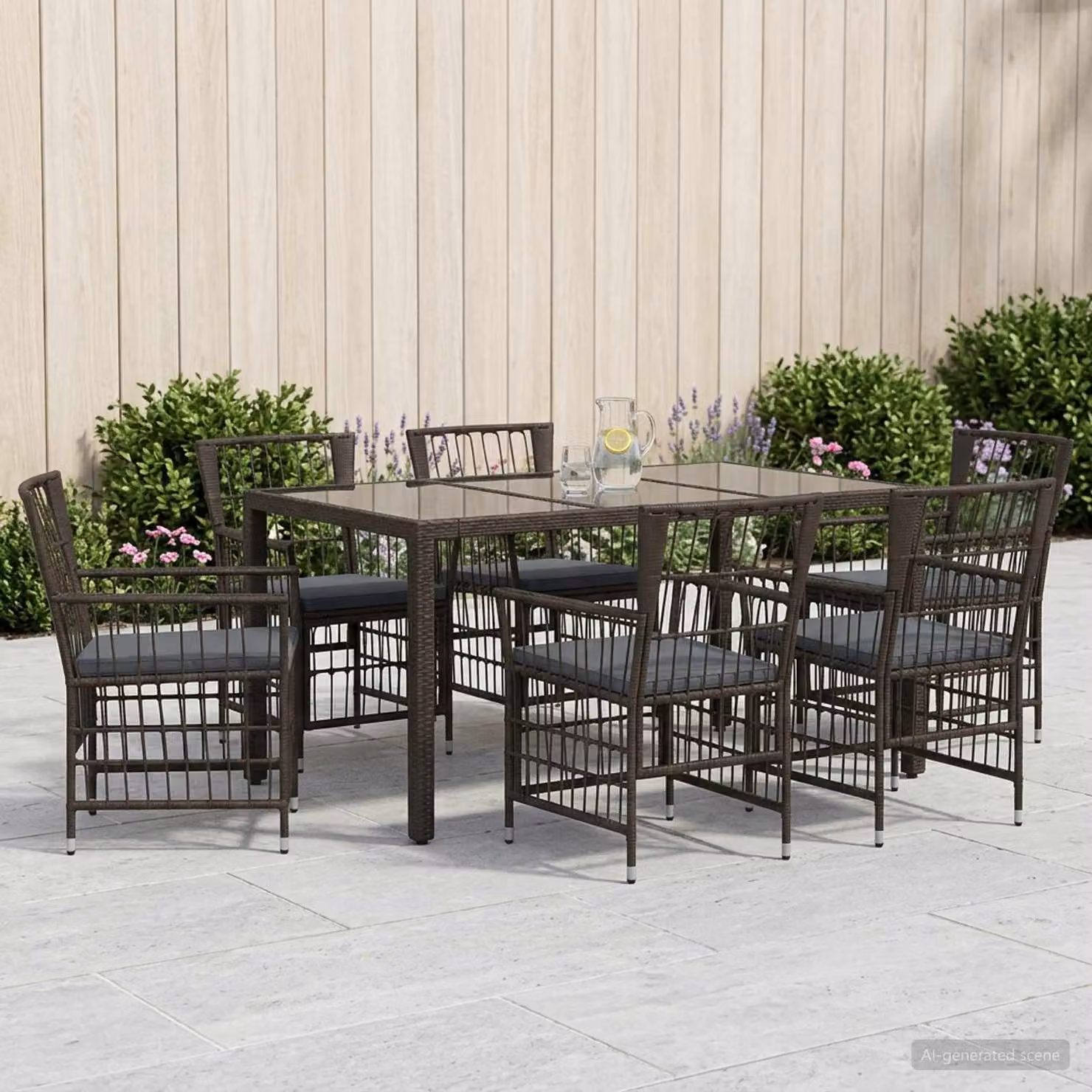 Set da pranzo per esterni vidaXL in 7 pezzi in polyrattan nero e grigio con piano in vetro
