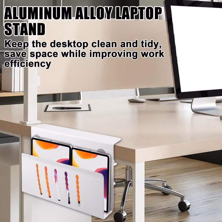 Organizzatore per la scrivania - Supporto per laptop/tablet - Sistema di stoccaggio laterale per scrivania - Antiscivolo - Dissipazione rapida del calore - Resistente agli urti - Da utilizzare sotto la scrivania
