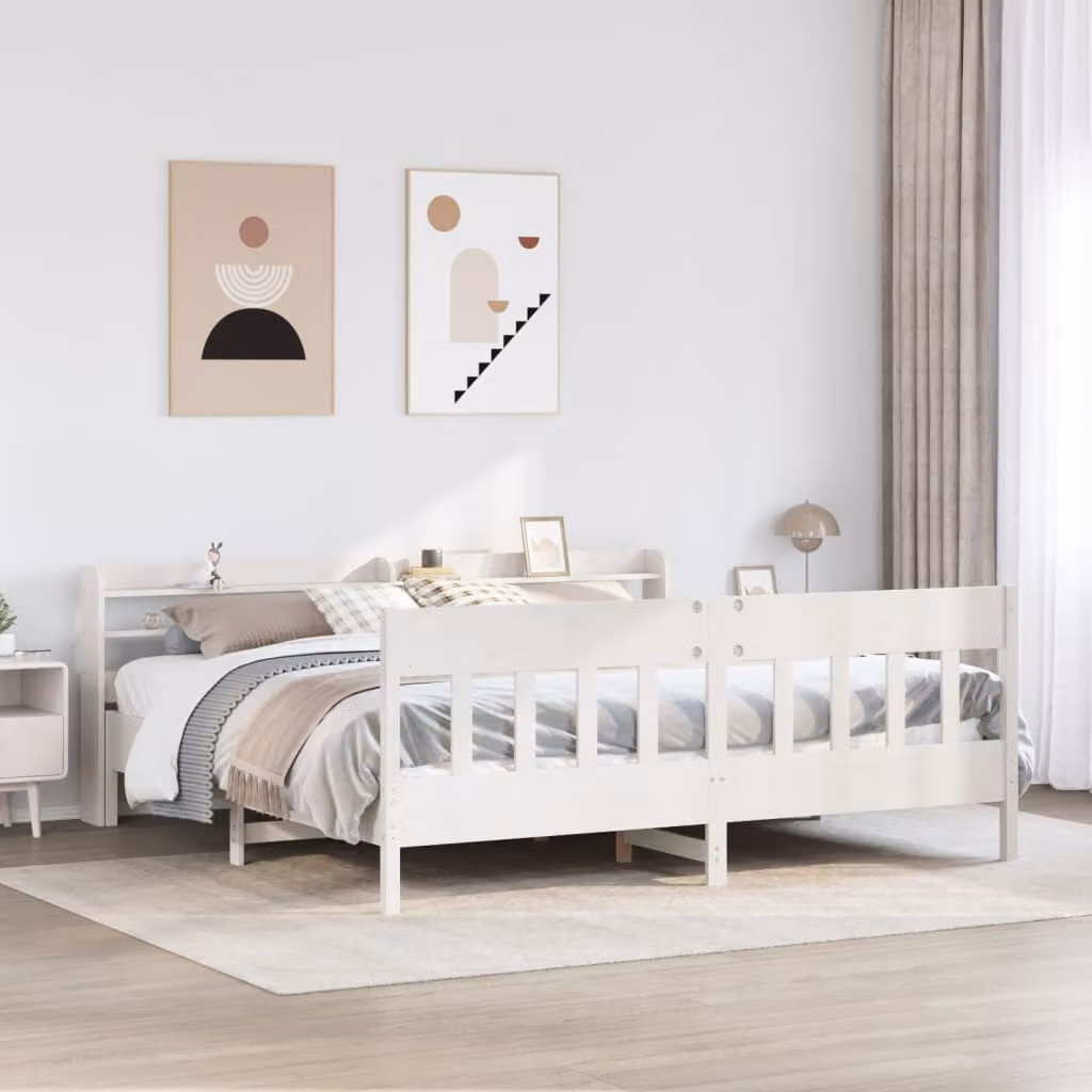 vidaXL Letto in legno di pino massello bianco con doghe rigide L 200 cm x P 200 cm x H 210 cm